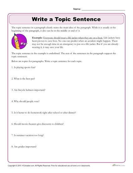 Grade 4 Topic Sentences Worksheets – Thekidsworksheet